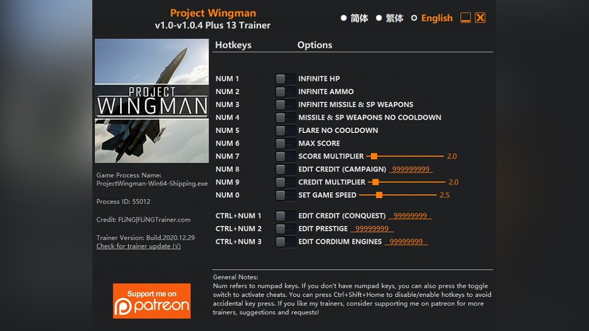 Project Wingman — Trainer (+13) [1.0 - 1.0.4]