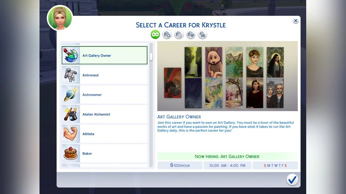 The Sims 4 — Carrera de propietario de una galería de arte.