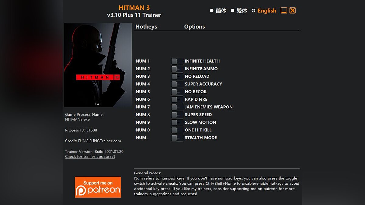 Hitman 3 — Trainer (+11) [3.10]