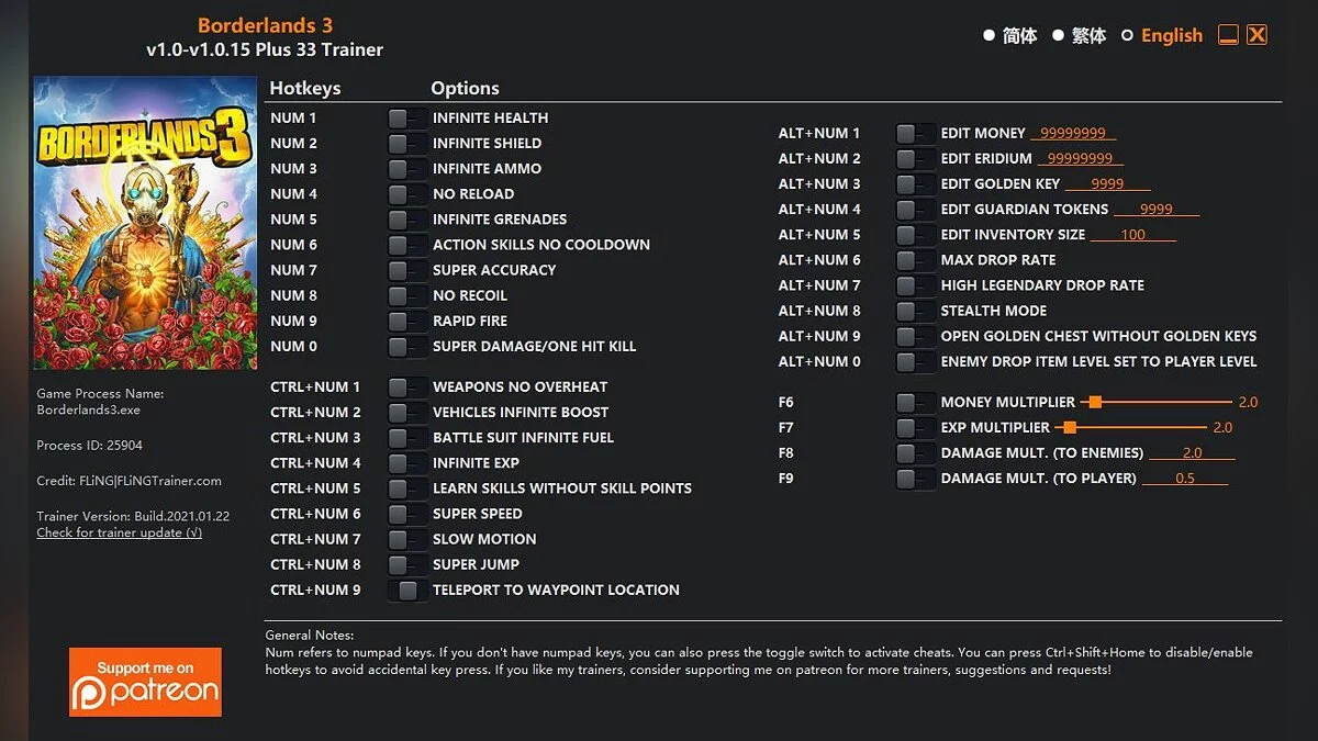 Borderlands 3 — Trainer (+33) [1.0 - 1.0.15]