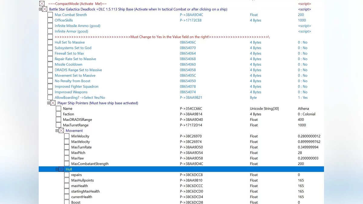 Battlestar Galactica Deadlock — Tableau pour Cheat Engine [UPD : 29/01/2021/1.5.113]