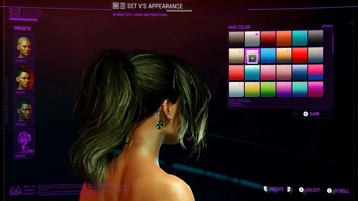 Cyberpunk 2077 — Натуральные цвета для волос