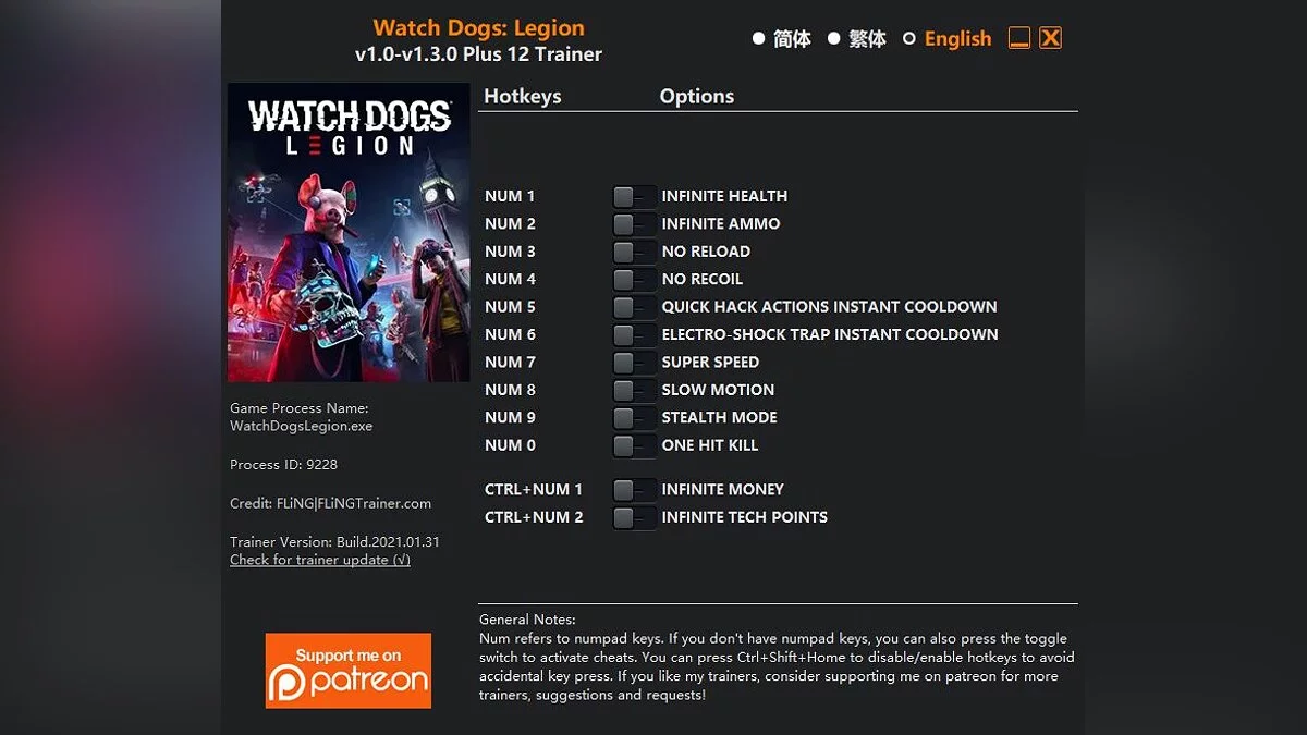 Watch Dogs Legion — Trainer (+12) [1.0 - 1.3.0]