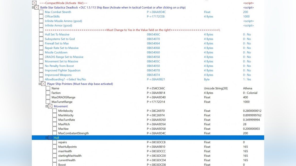 Battlestar Galactica Deadlock — Table for Cheat Engine [UPD: 02/05/2021/1.5.113]