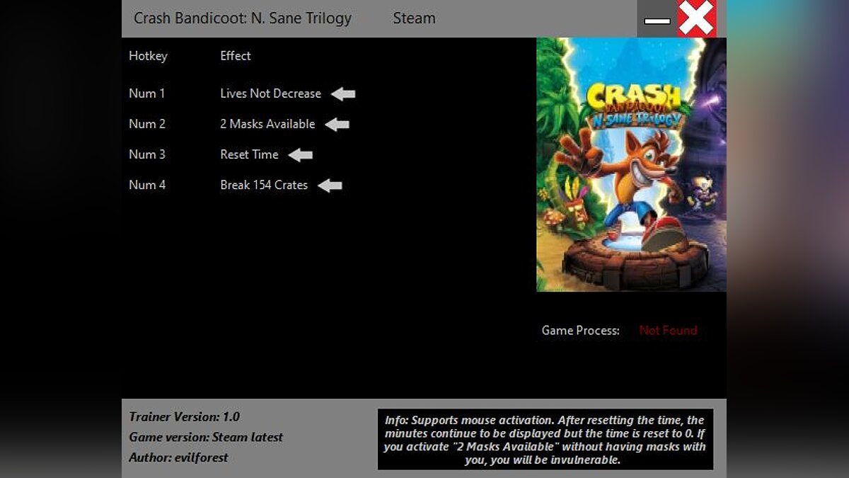 Crash Bandicoot N. Sane Trilogy — Trainer (+4) [1.0]