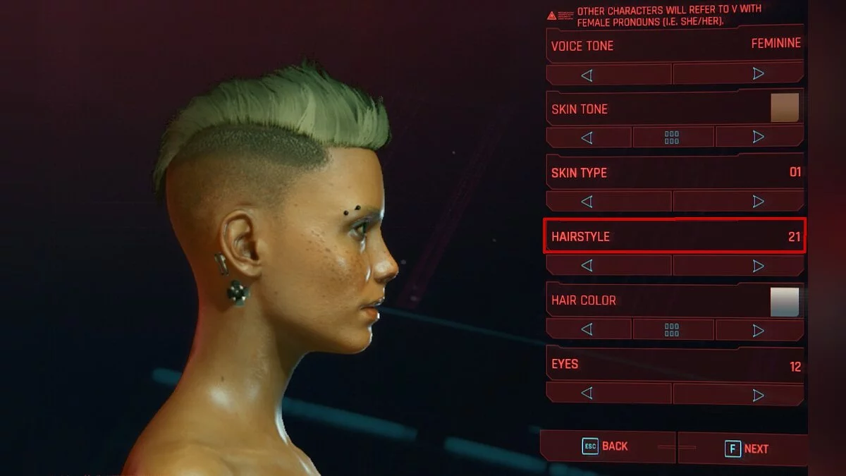 Cyberpunk 2077 — Mohawk recortado para mujer