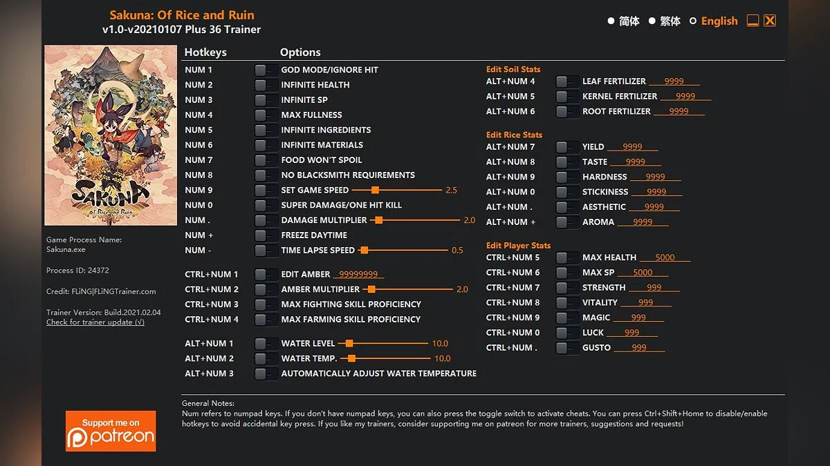 Sakuna: Of Rice and Ruin — Trainer (+36) [1.0 - UPD: 2021.02.04]