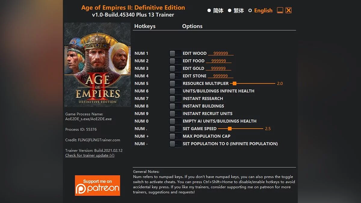 Age Of Empires 2: Definitive Edition — Trainer (+13) [1.0 - Build.45340]