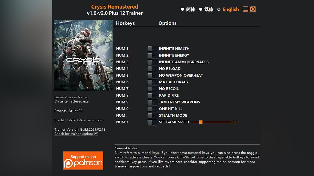 Crysis Remastered — Trainer (+12) [1.0 - 2.0]