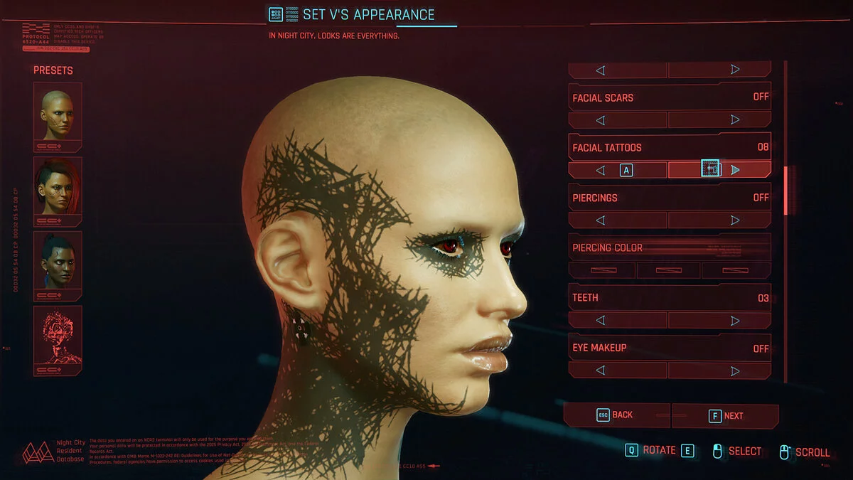 Cyberpunk 2077 — Брутальні чорні татуювання