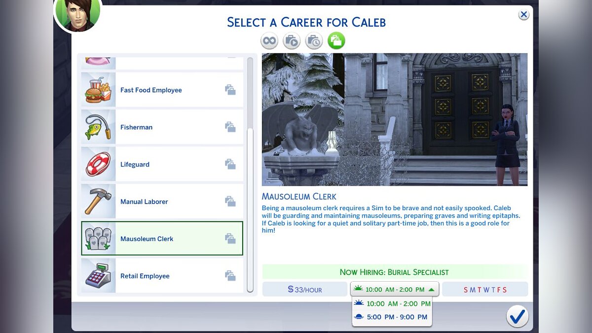 The Sims 4 — Mausoleum worker career with chance cards