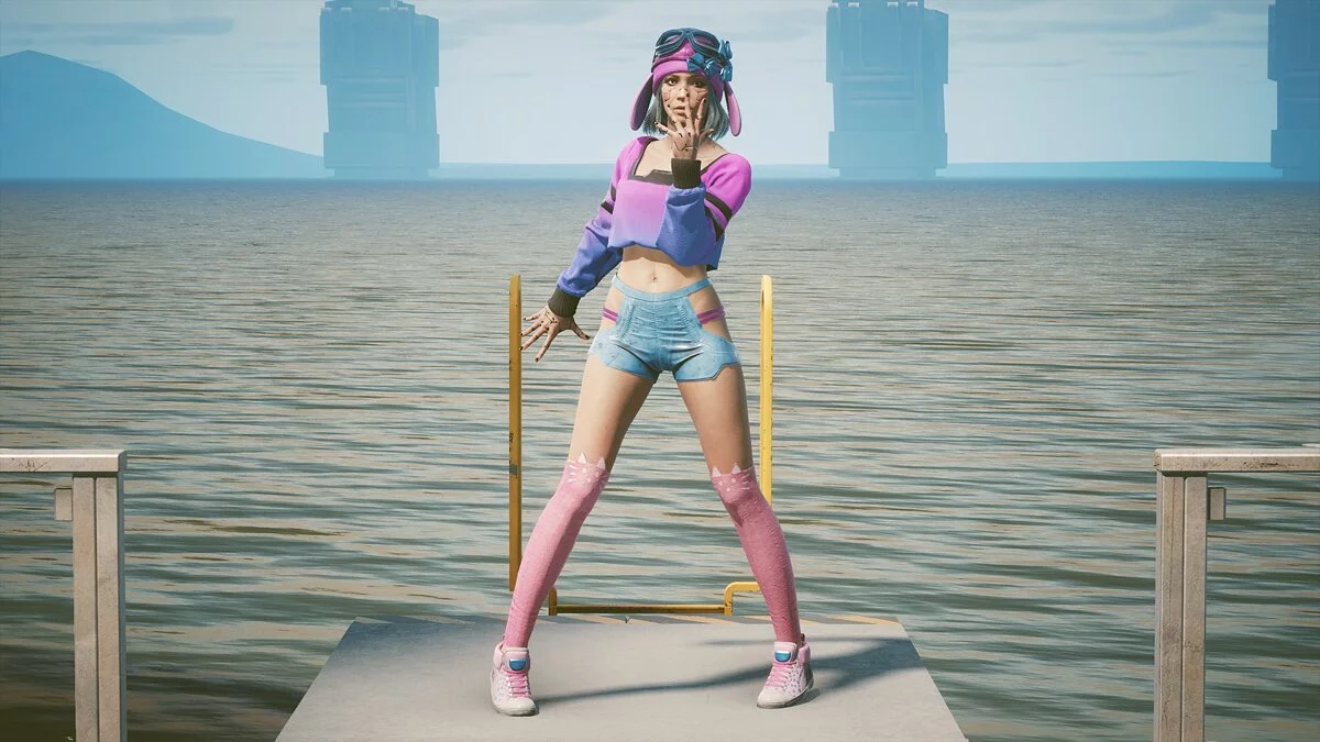 Cyberpunk 2077 — Женские носки до колена с котиками