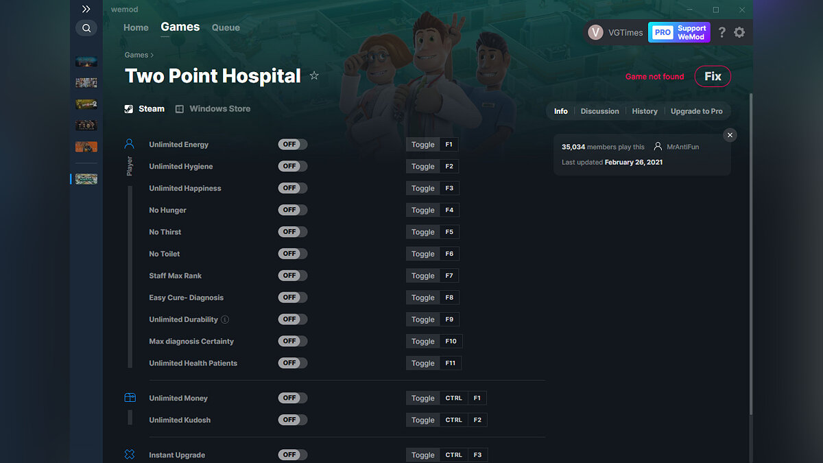 Two Point Hospital — Trainer (+15) from 02/26/2021 [WeMod]