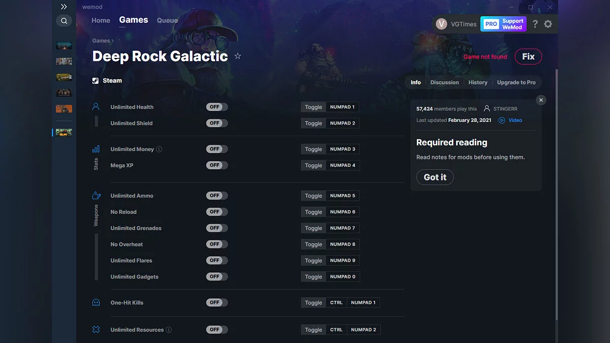 Deep Rock Galactic — Entrenador (+12) del 28.02.2021 [WeMod]