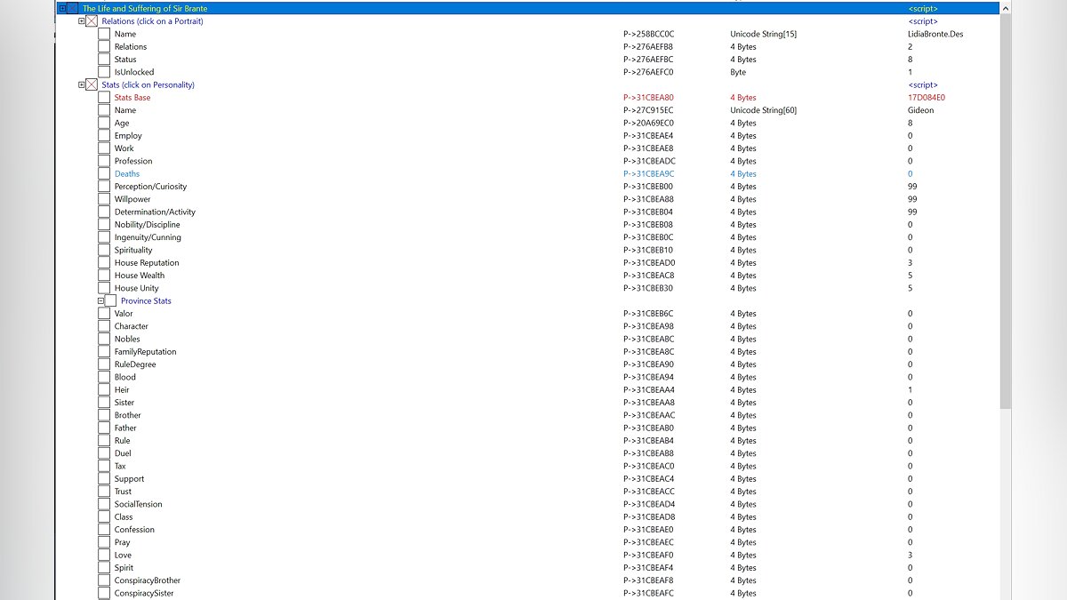 The Life and Suffering of Sir Brante — Table for Cheat Engine [UPD: 03/05/2021]