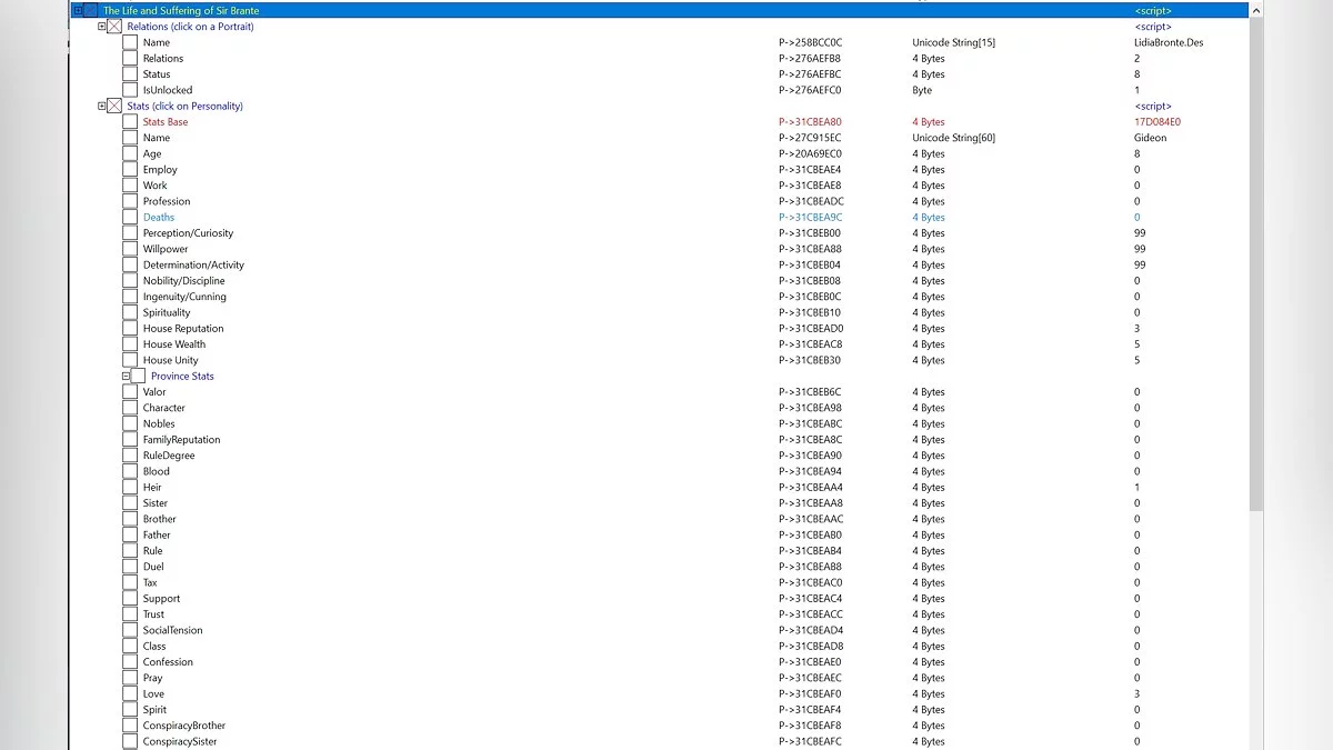 The Life and Suffering of Sir Brante — Table for Cheat Engine [UPD: 03/05/2021]