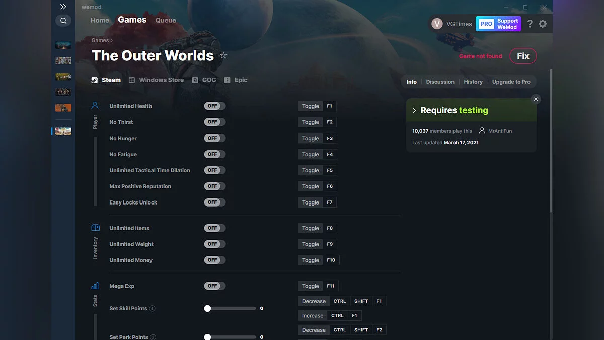 The Outer Worlds — Formateur (+23) du 17/03/2021 [WeMod]