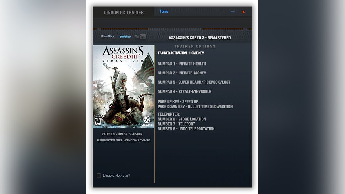 Assassin&#039;s Creed 3: Remastered — Trainer (+8) [1.01]