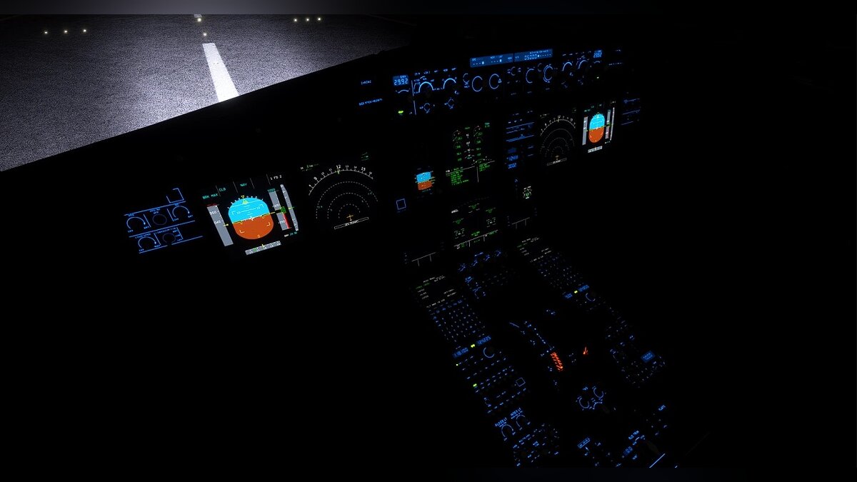 Microsoft Flight Simulator — Black cockpit and blue lighting for the A320