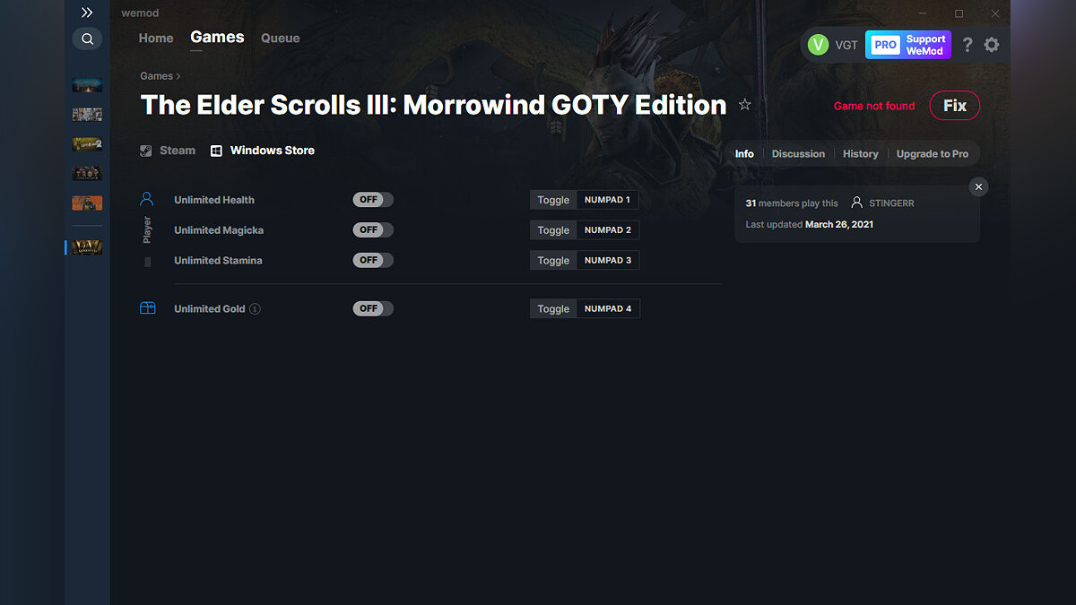 Elder Scrolls 3: Morrowind — Trainer (+4) from 03/26/2021 [WeMod] GOTY Edition