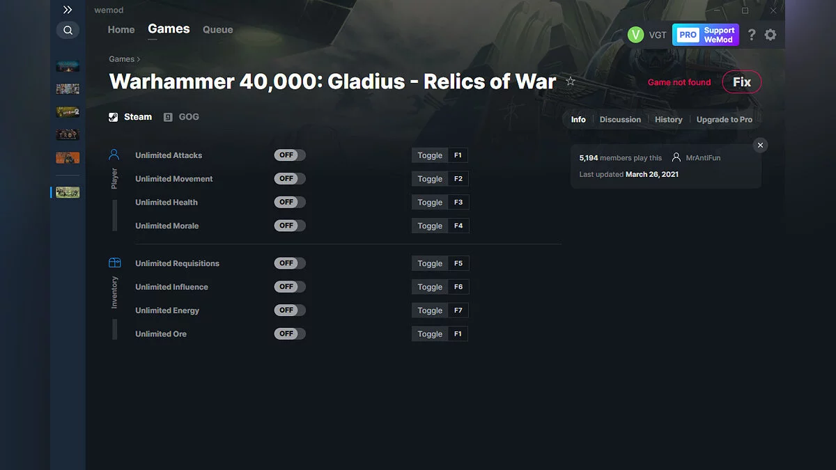 Warhammer 40,000: Gladius - Relics of War — Trainer (+8) from 03/26/2021 [WeMod]