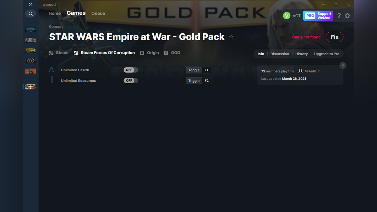 Star Wars: Empire at War - Gold Pack — Trainer (+2) from 03/28/2021 [WeMod]