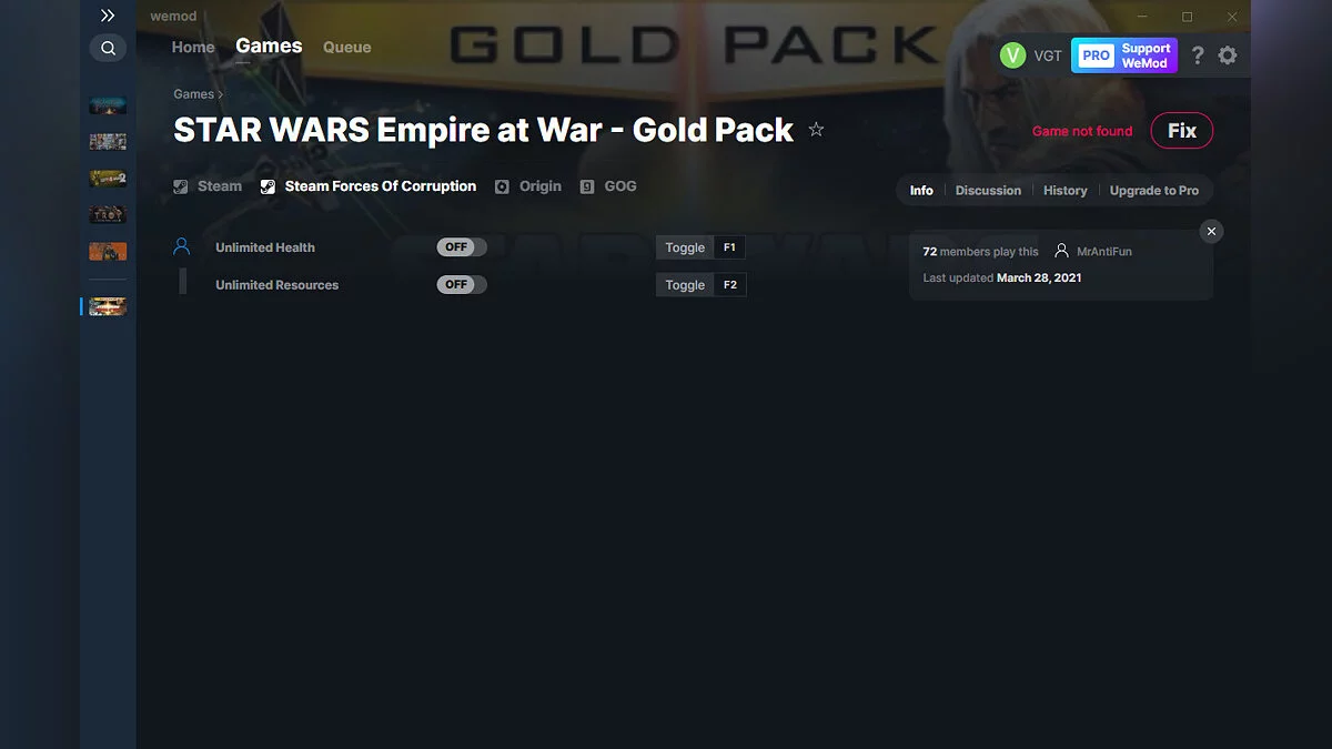 Star Wars: Empire at War - Gold Pack — Trainer (+2) from 03/28/2021 [WeMod]