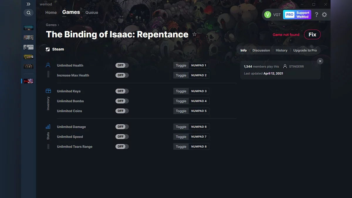 The Binding of Isaac: Repentance — Entrenador (+8) del 12/04/2021 [WeMod]