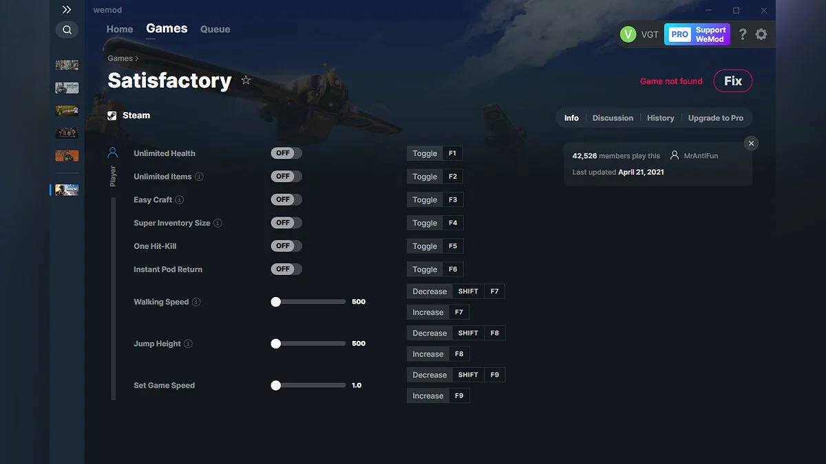 Satisfactory — Entrenador (+9) del 21/04/2021 [WeMod]