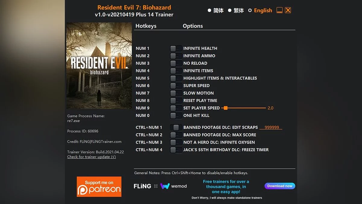 Resident Evil 7 Biohazard — Entrenador (+9/+14) [1.0 - ACTUALIZADO: 19/04/2021]