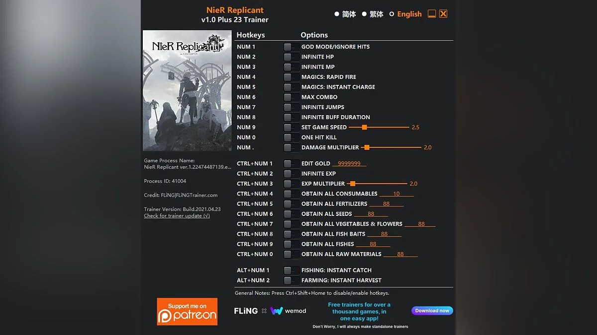 NieR Replicant ver.1.22474487139... — Trainer (+23) [1.0]
