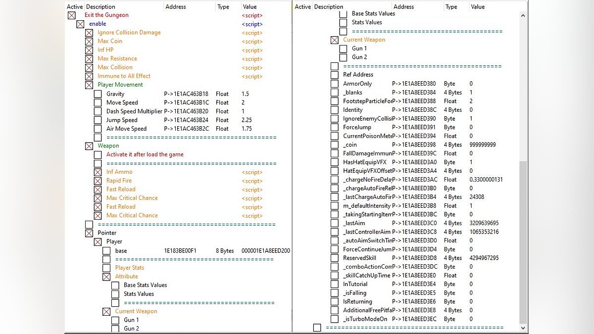 Exit the Gungeon — Table for Cheat Engine [UPD: 04/28/2021/2.1.3]