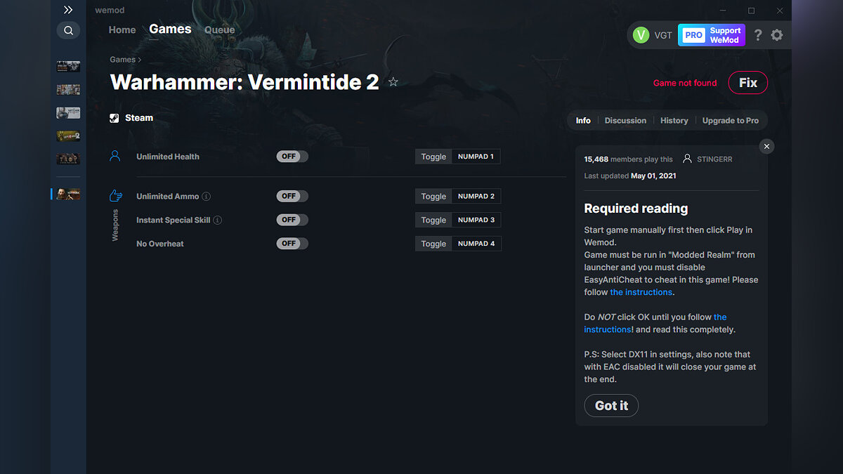 Warhammer: Vermintide 2 — Trainer (+4) from 05/01/2021 [WeMod]