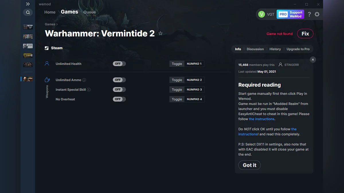 Warhammer: Vermintide 2 — Trainer (+4) from 05/01/2021 [WeMod]