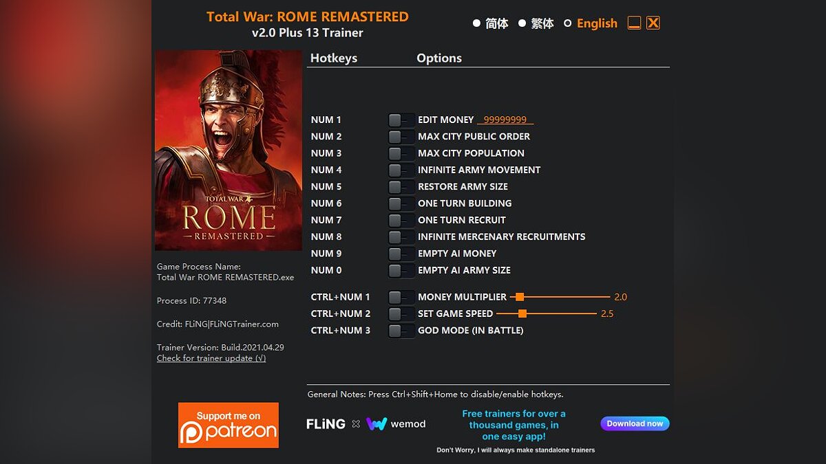 Total War: Rome Remastered — Trainer (+13) [2.0]