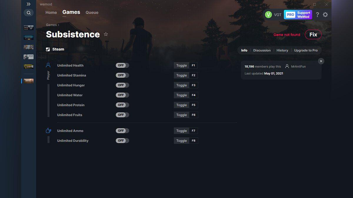 Subsistence — Trainer (+8) from 01.05.2021 [WeMod]