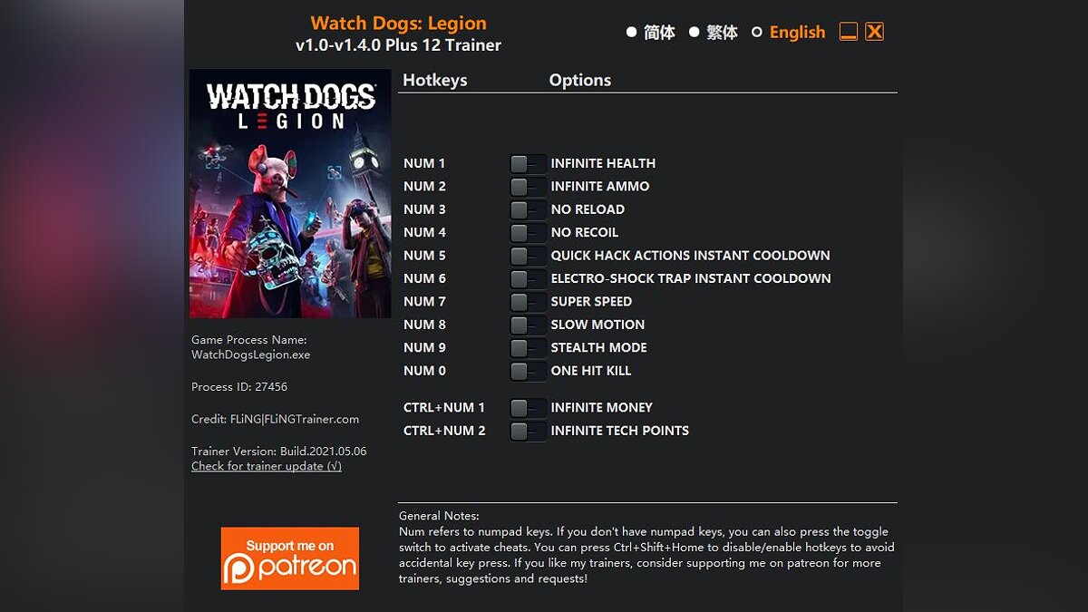 Watch Dogs Legion — Trainer (+12) [1.0 - 1.4.0]