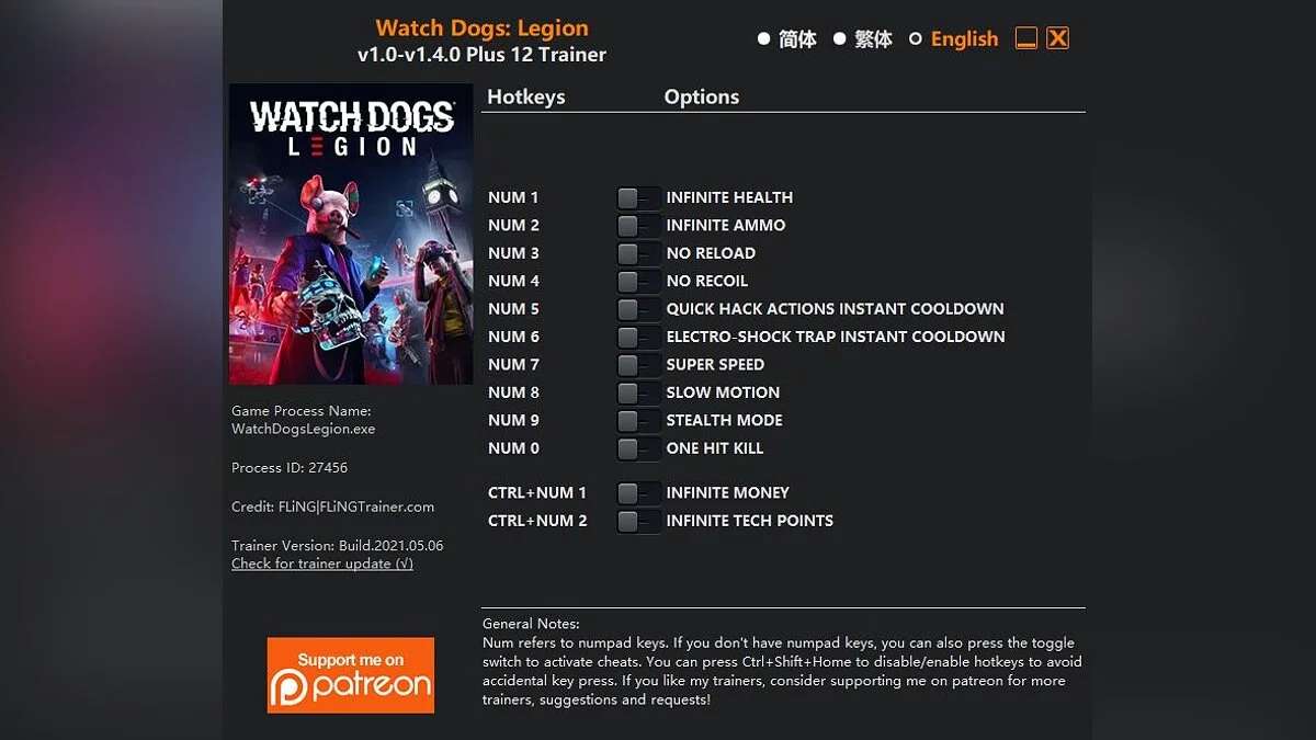 Watch Dogs Legion — Entrenador (+12) [1.0 - 1.4.0]