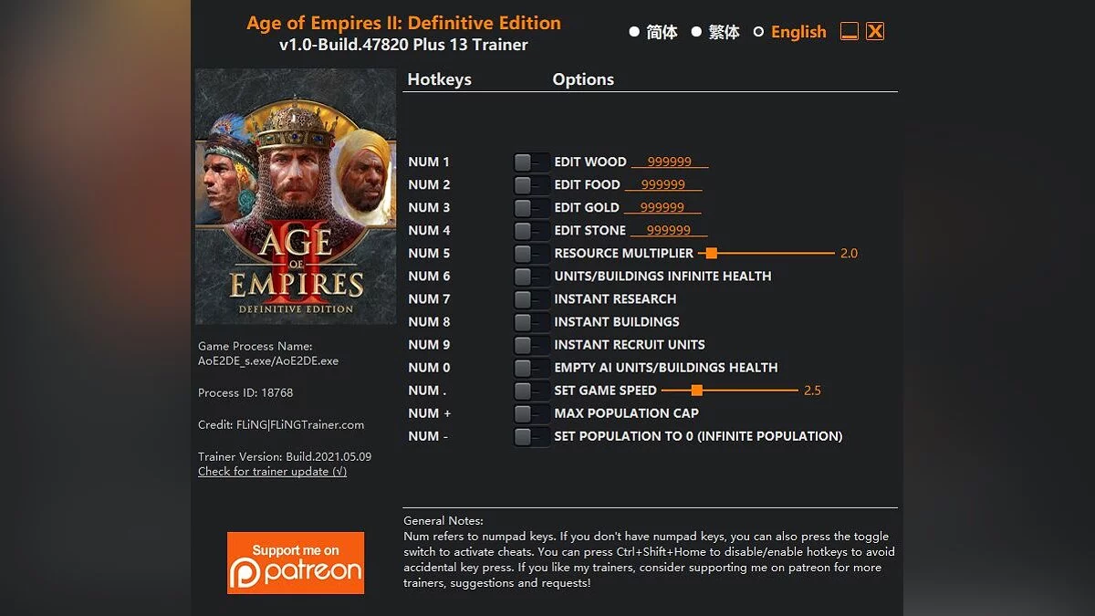 Age Of Empires 2: Definitive Edition — Trainer (+13) [1.0 - Build.47820]