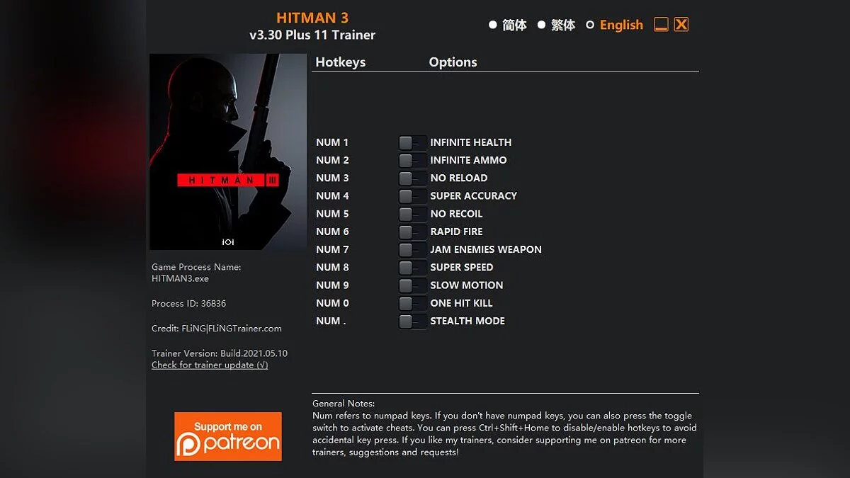 Hitman 3 — Trainer (+11) [3.10-3.30]