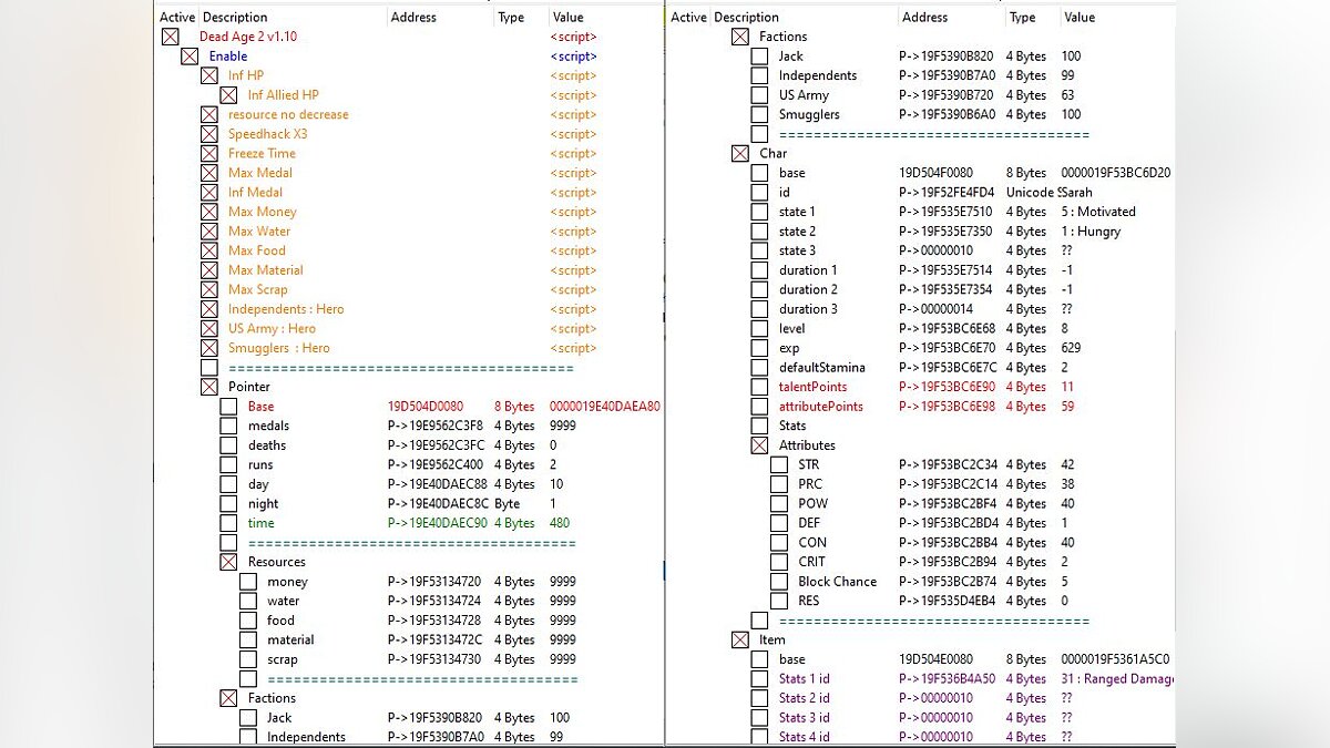Dead Age 2 — Table for Cheat Engine [1.10]