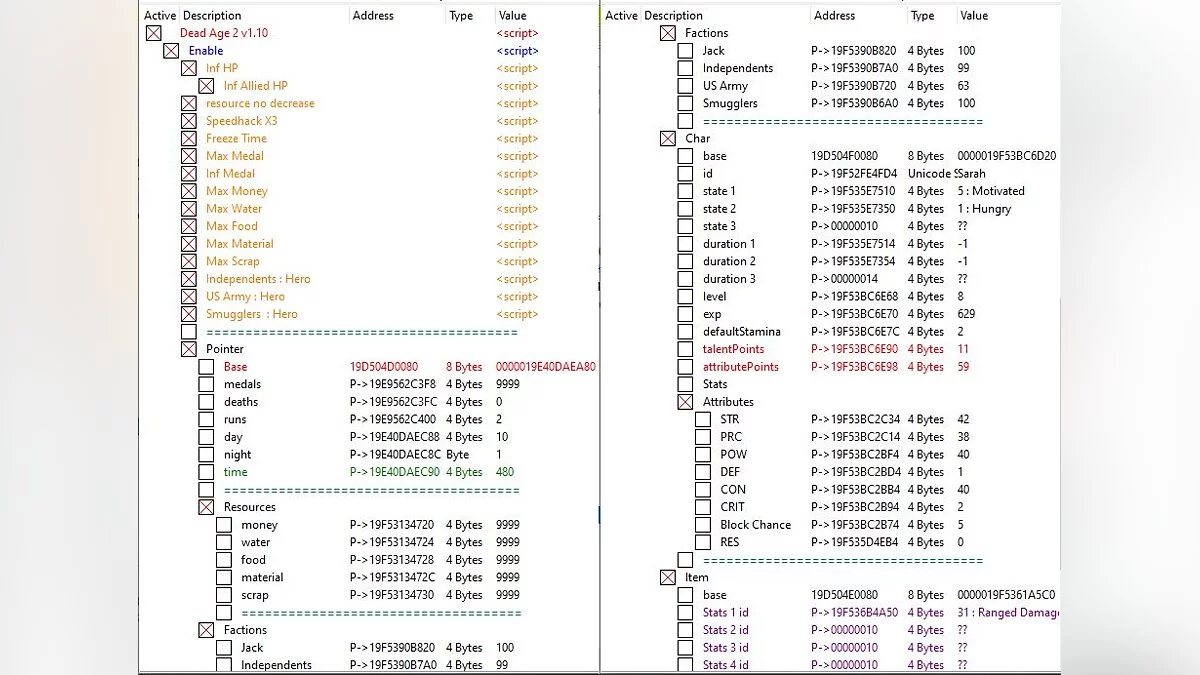 Dead Age 2 — Table for Cheat Engine [1.10]