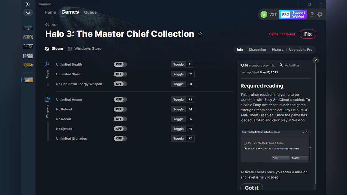 Halo: The Master Chief Collection — Trainer (+8) from 05/17/2021 [WeMod]