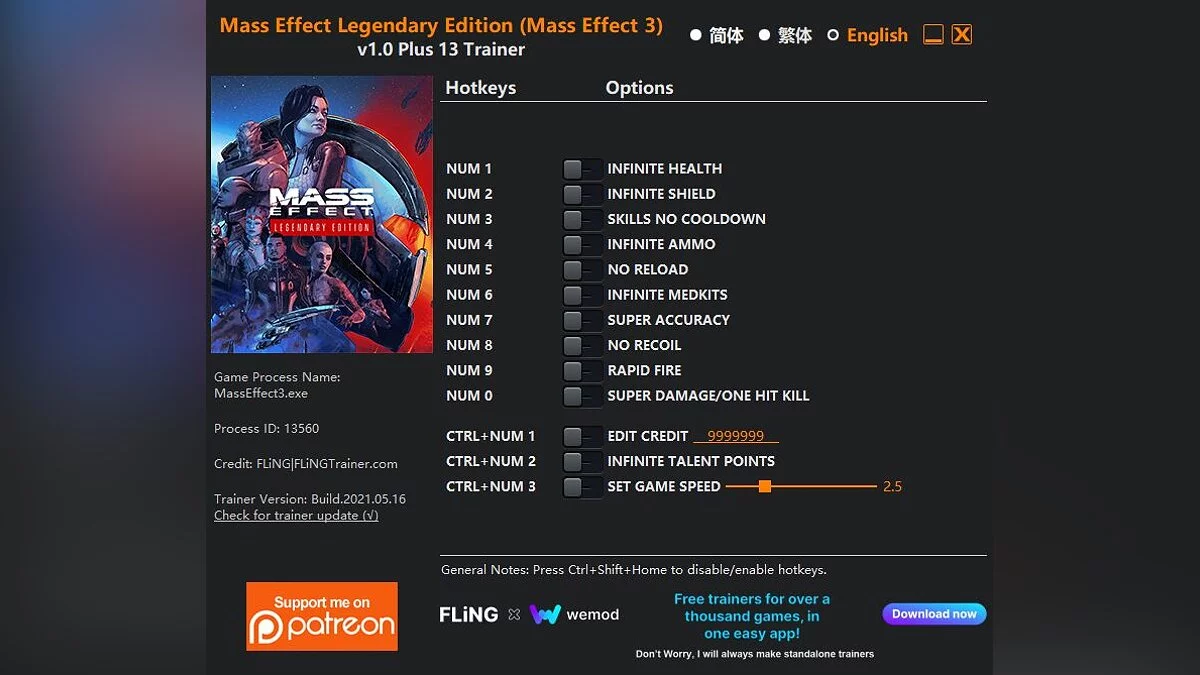 Mass Effect Legendary Edition — Entrenador (+13) [1.0]