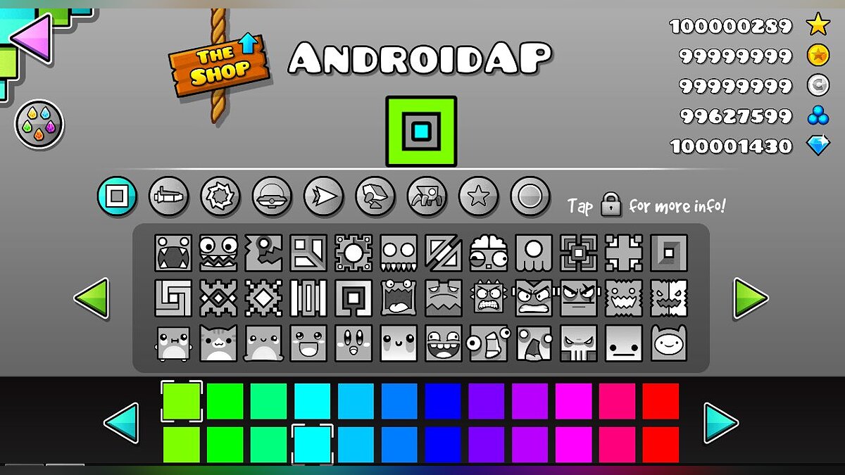 Geometry Dash — Save (All levels, coins, colors and heads)