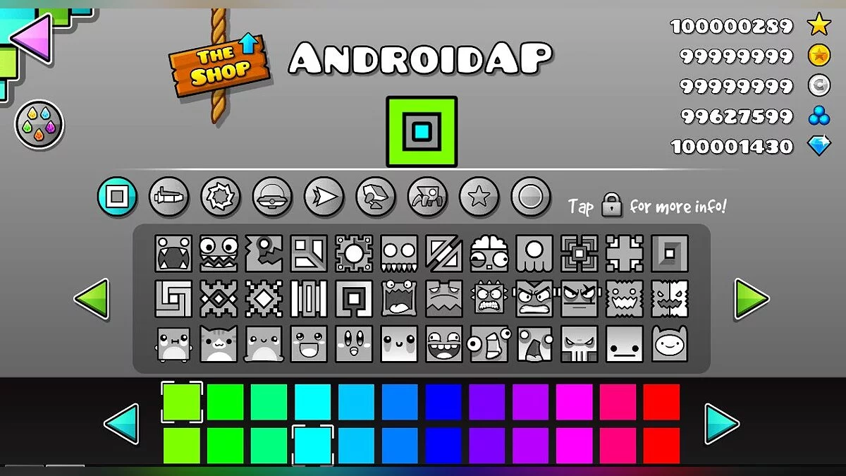 Geometry Dash — Guardar (Todos los niveles, monedas, colores y cabezas)