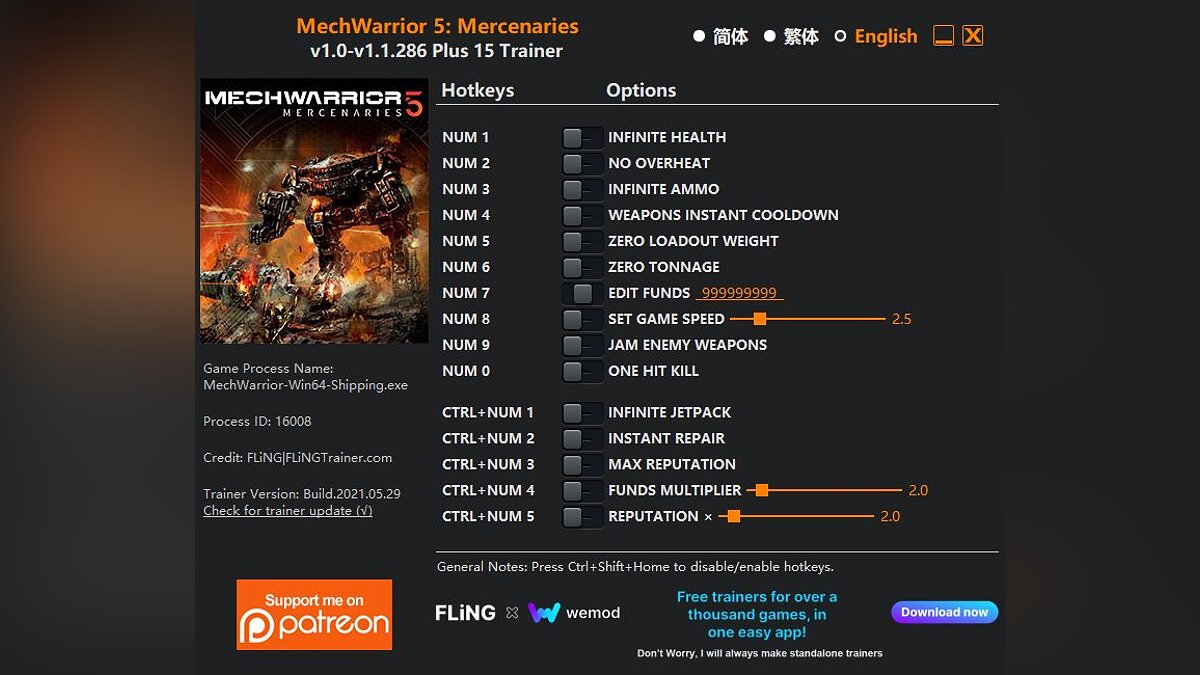 MechWarrior 5: Mercenaries — Trainer (+15) [1.0 - 1.1.286]