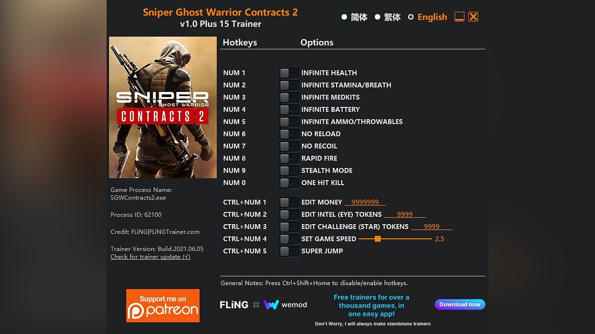 Sniper Ghost Warrior Contracts 2 — Trainer (+15) [1.0]