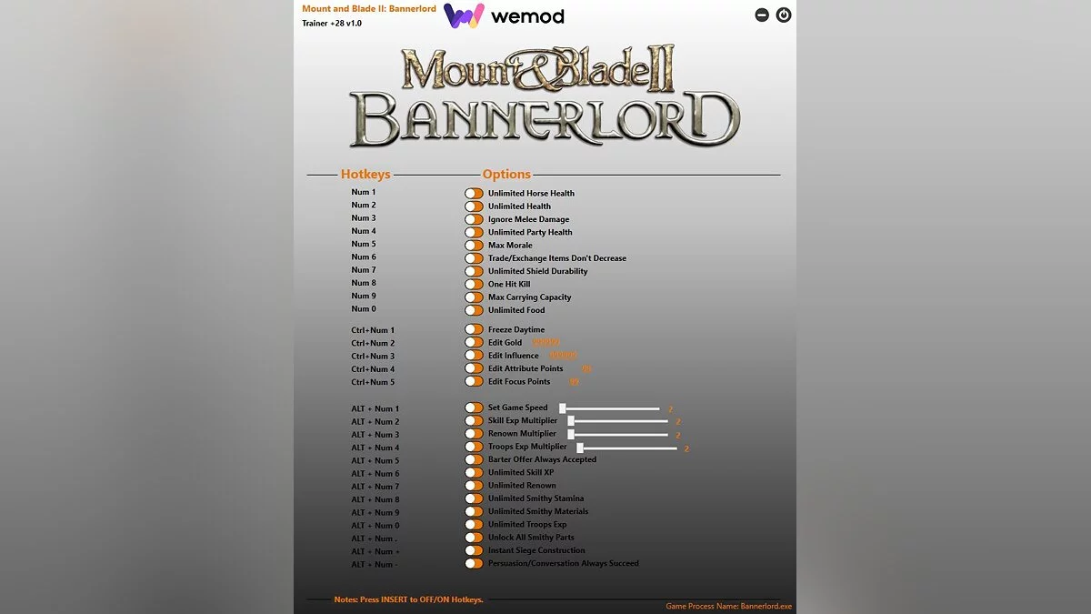 Mount &amp; Blade 2: Bannerlord — Trainer (+28) [1.0] [Game Version: v1.5.10+]