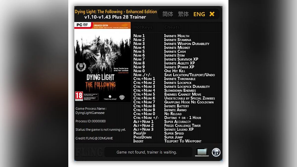 Dying Light - Enhanced Edition — Trainer (+28) [1.10 - 1.43]